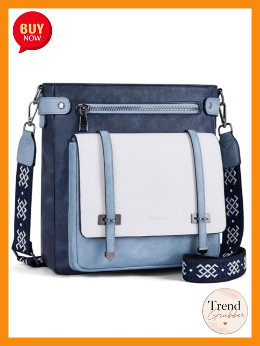 Vegan Leather Multi Pocket Crossbody Purse with Guitar Strap